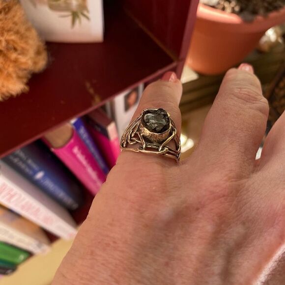 Russian Shungite Solid Sterling Silver Israeli Style Ring Size 7 - Picture 7 of 10